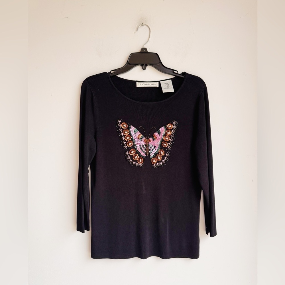 LUCIA BURNS Vintage Sequin Butterfly Top – Size L - Picture 8 of 8